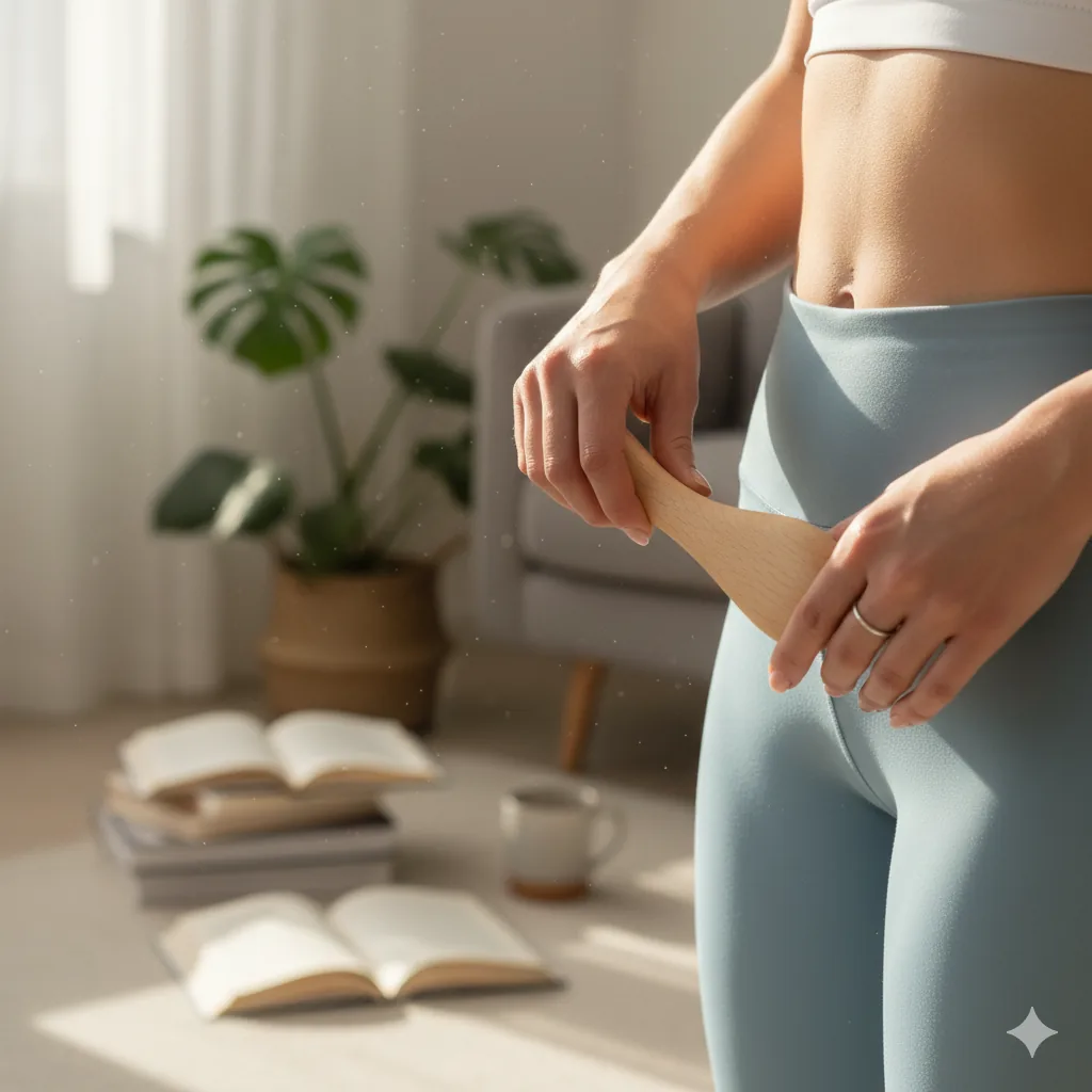 A woman's midriff, hands resting at the waist