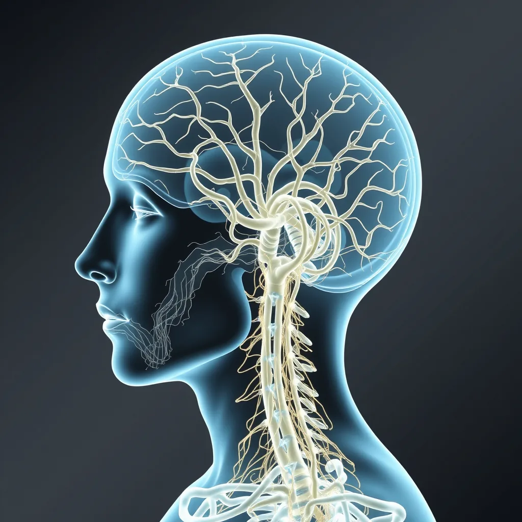 The cranial nerves and cervical spine, rendered in profile