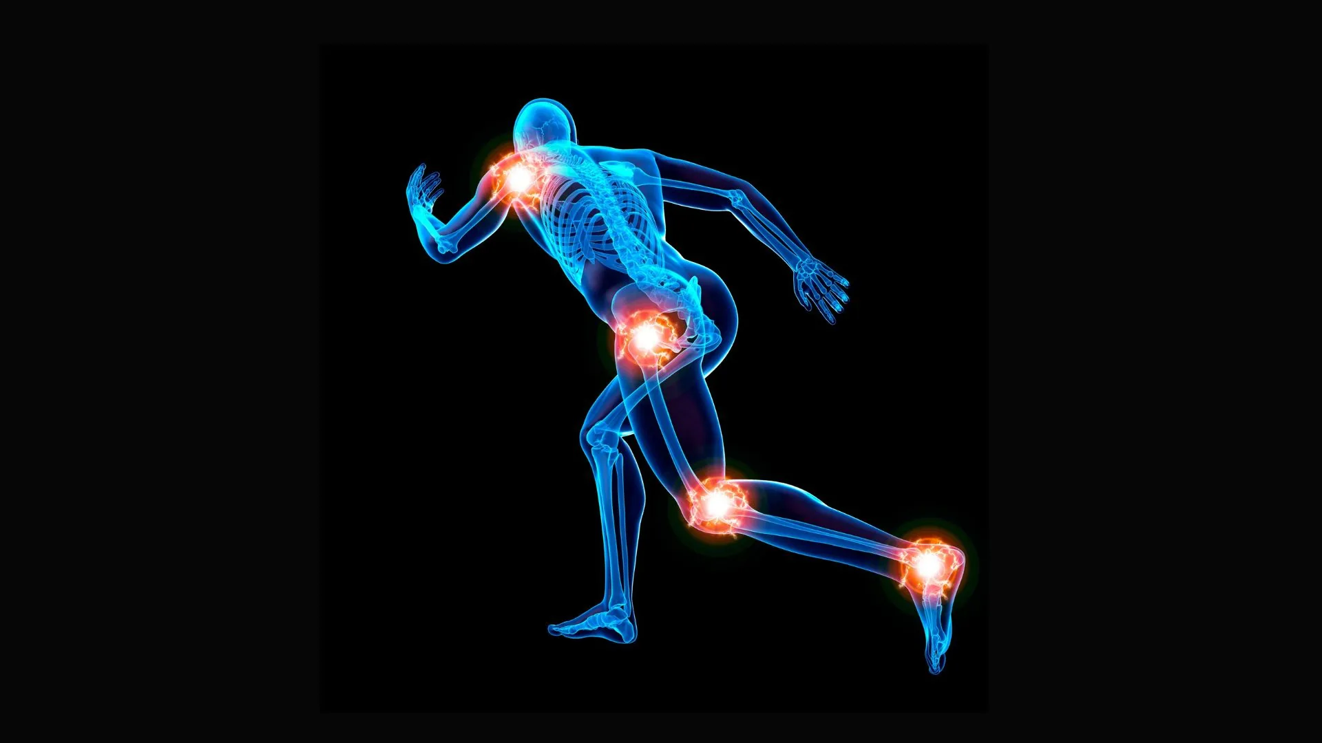 A runner rendered in outline with the joints lit up